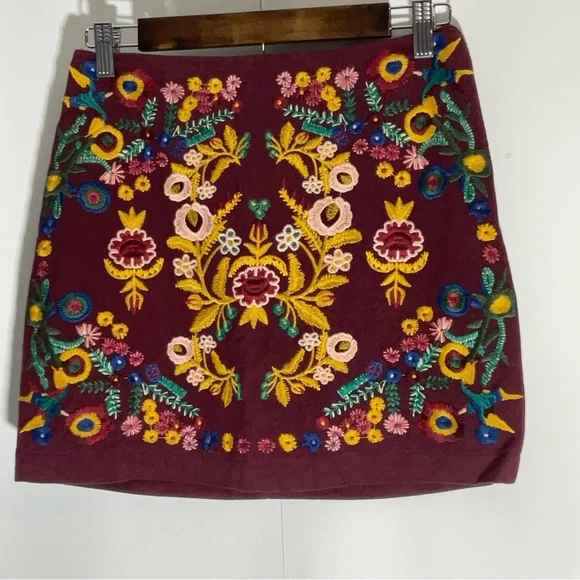 Altar’d State Burgundy Floral Embroidered Mini Multi-Color Back Zipper Size XS. - Picture 8 of 14